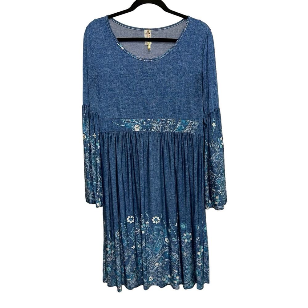 Moa Blue & White Paisley & Floral Dress